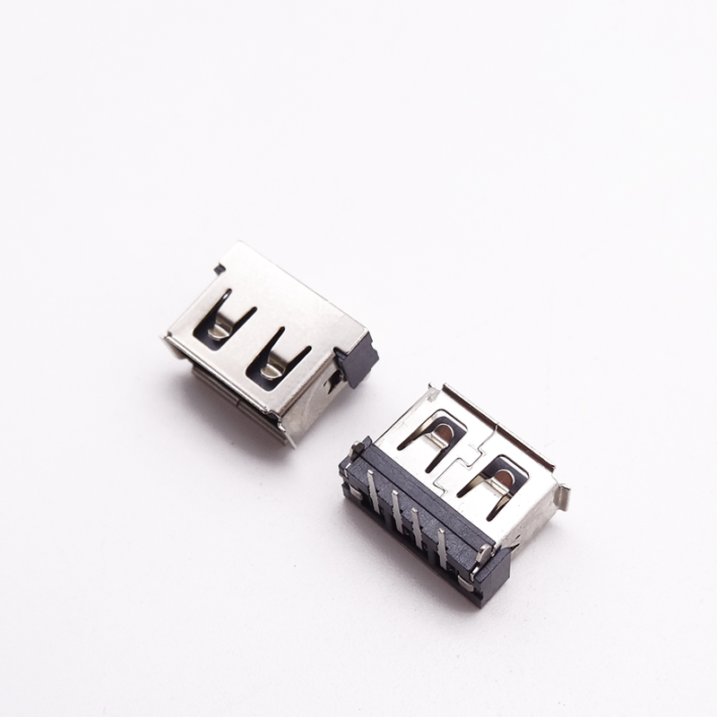 USB 2.0母座 短体10.6 后两脚90度插板 卷边黑胶