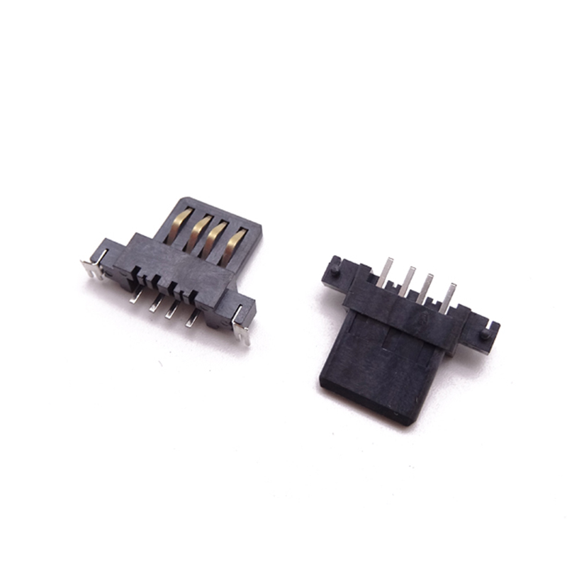USB 2.0母座 AF90度沉板胶芯 带铁片脚 针贴片 无外壳