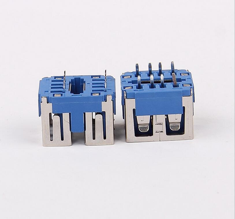 USB 2.0母座 短体10.5直插 双层分体母座 直边蓝胶