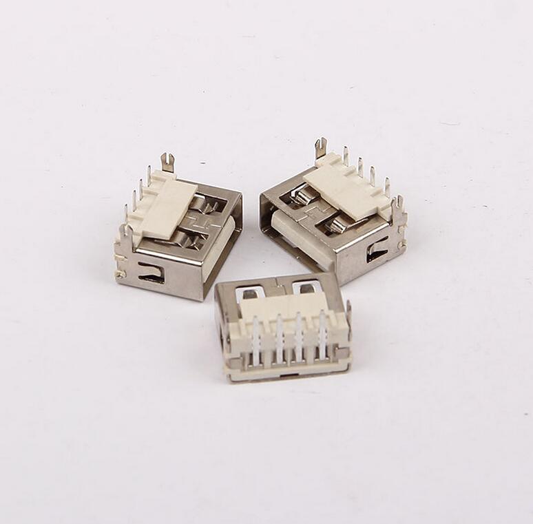 USB 2.0母座 短体10.0后两脚鱼叉脚插板 6.8H米黄胶LCP 直边