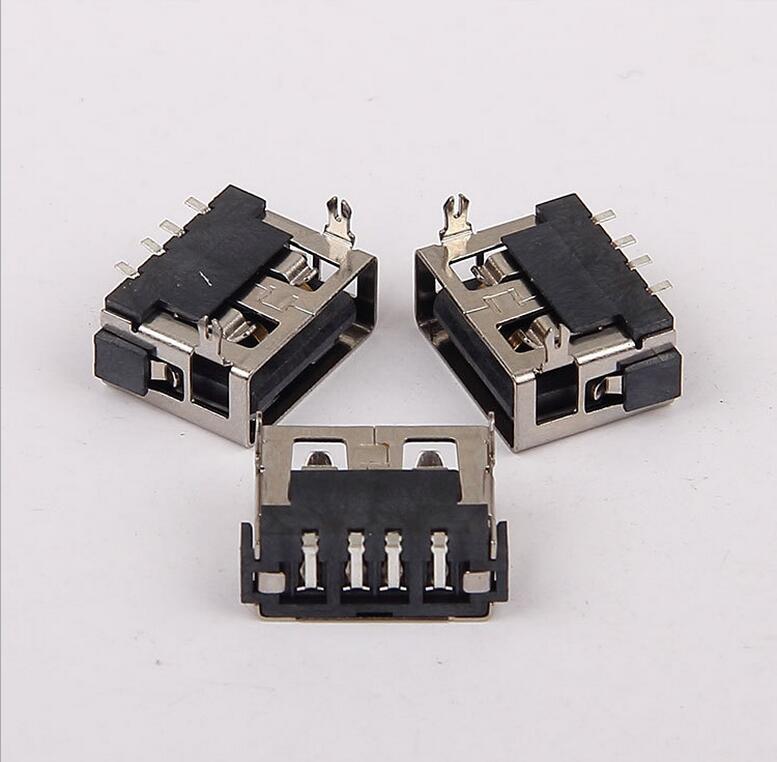 USB 2.0母座 短体10.0前两脚针贴片6.3H 直边LCP黑胶