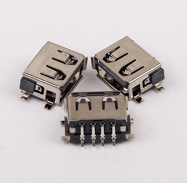USB 2.0母座 短体10.0四脚全贴 6.3H/6.8H 卷边黑胶