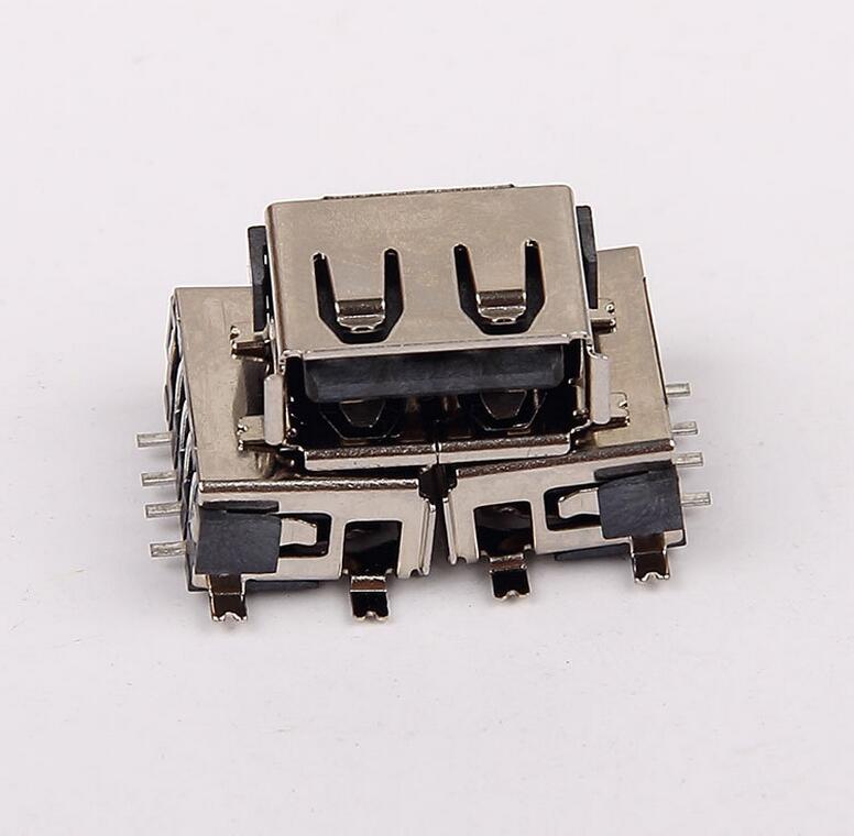 USB 2.0母座 短体10.0卧式四脚全贴 有柱6.3H 卷边LCP灰胶