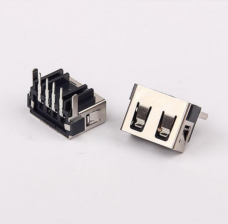 USB 2.0母座 短体10.0反向垫高8.7 插板后两脚 直边黑胶