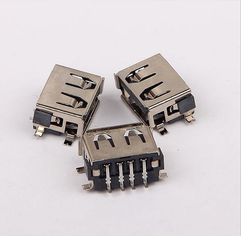 USB 2.0母座 短体10.0四脚全贴 6.8H卷边LCP黑胶耐高温