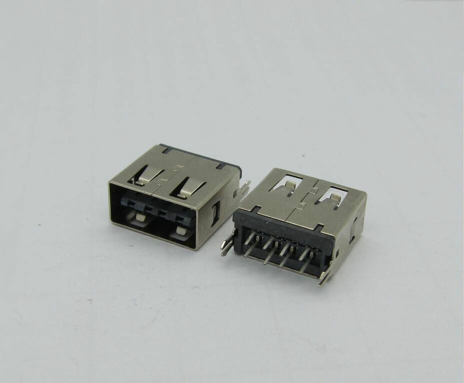 USB 2.0母座 双面插母座 180度直插 鱼叉脚 直边黑胶