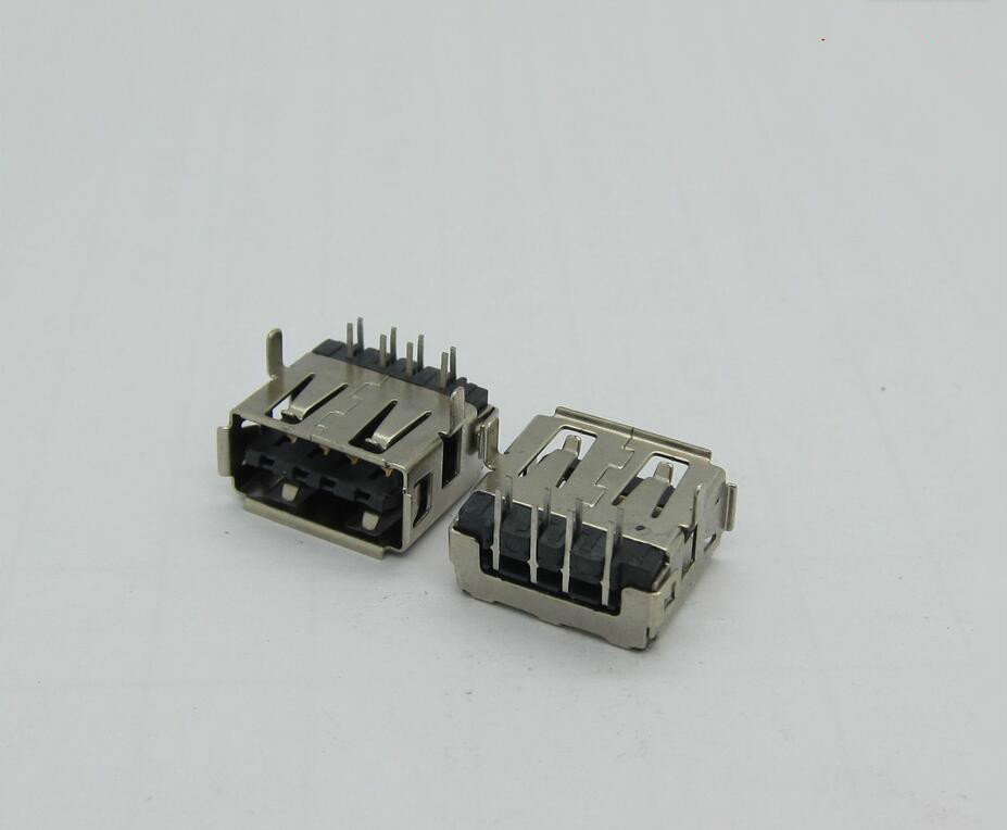 USB 2.0母座 90度两脚插板双排针 正反插接口 卷边不带垫片