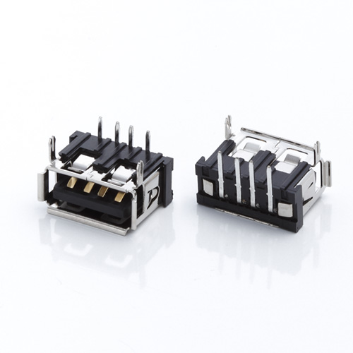 USB 2.0母座 短体10.0前两脚插板90度 卷边6.5H