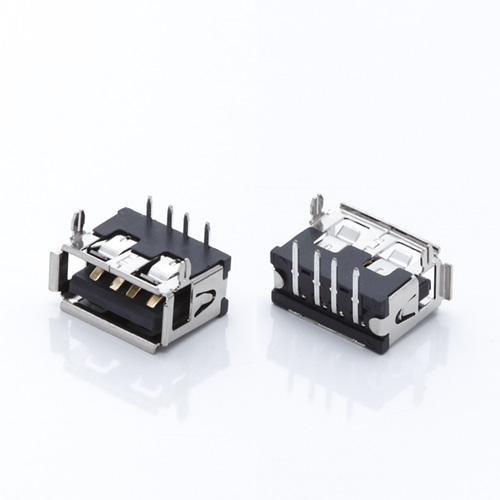 USB 2.0母座 短体10.0前两脚插板 6.0H卷边黑胶