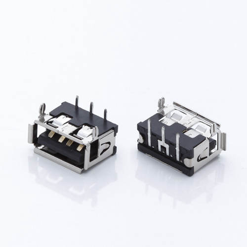 USB 2.0母座 3P短体10.0前两脚插板 卷边6.0H黑胶