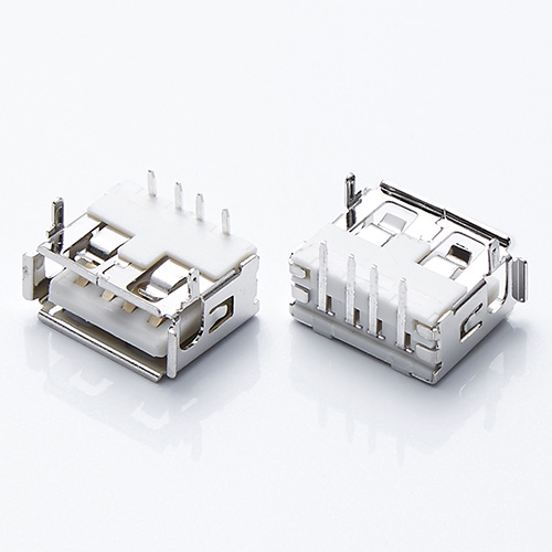 USB 2.0母座 短体10.0前两脚插板 6.3H卷边白胶
