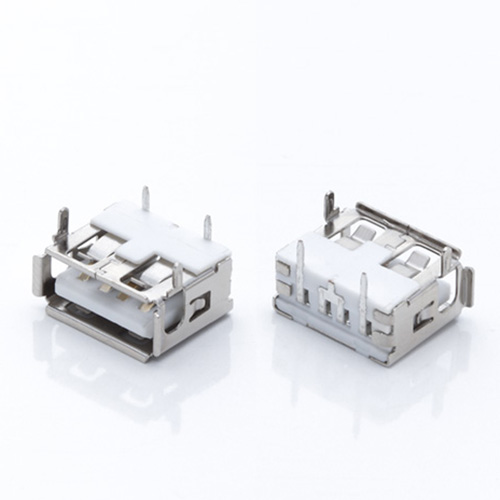 USB 2.0母座 2P短体10.0前两脚插板 6.2H卷边白胶