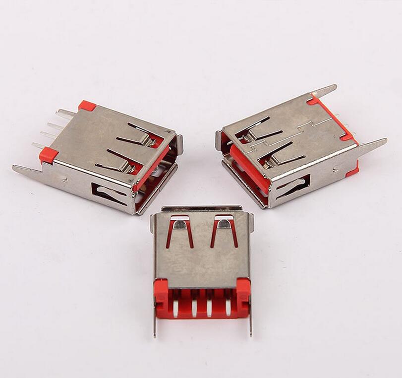 USB 2.0母座 15.0H直插180度 卷边直脚 红色胶芯_COPY