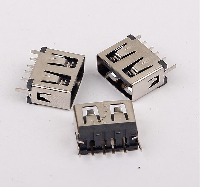 USB 2.0母座 短体10.0直插 直脚直边 黑胶 无边胶_COPY