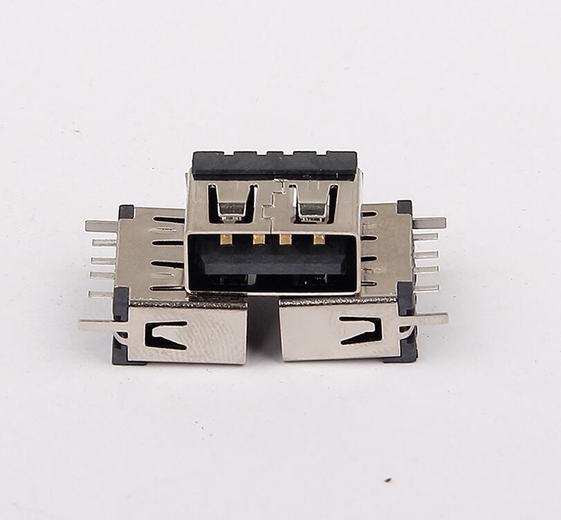 USB 2.0母座 180度短体10.0立插直脚直边 超薄胶芯_COPY