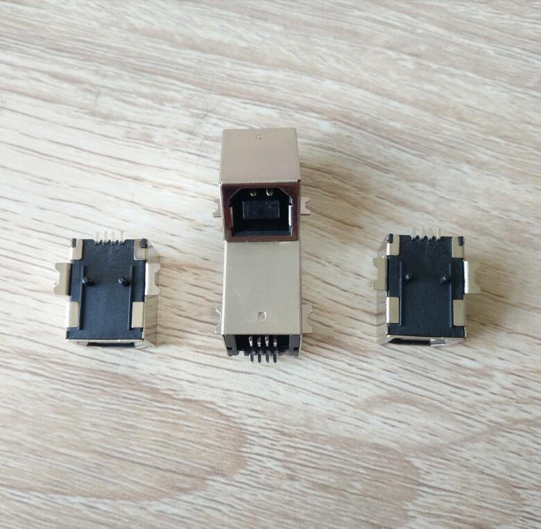 USB 2.0 BF母座 B母全贴 两脚卧式 有柱 LCP黑胶